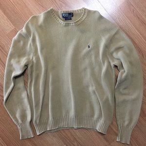 Polo Men’s Pullover Sweater Tan Brown Navy Crew L